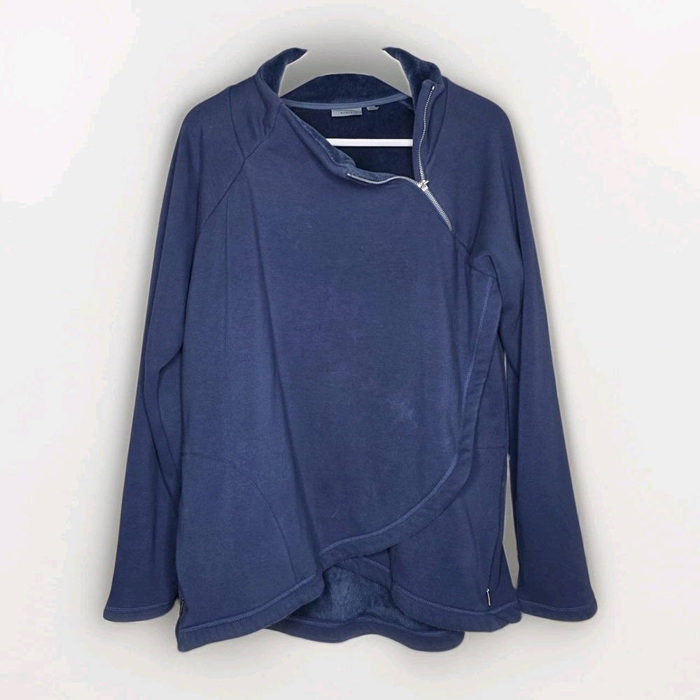 Athleta Cozy Karma Pullover Assymetrical Sweatshirt Wmn XL Blue Stretch 1/4 Zip